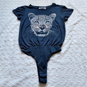 Free People X Daydreamer Leopard Bodysuit Dark Gray - XS